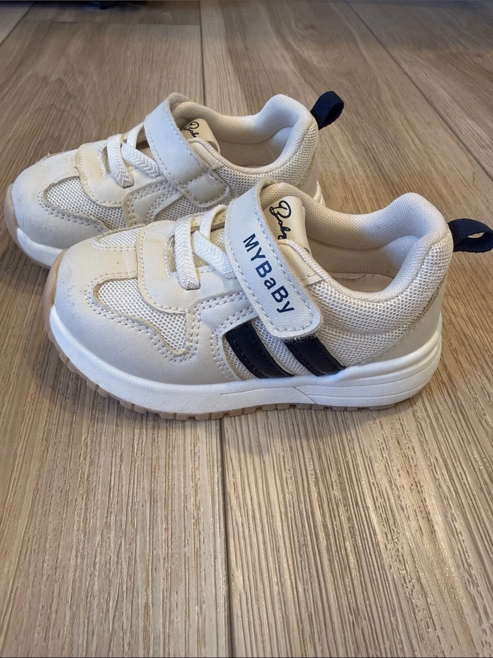 Toddler shoes (size 6) beige with blue stripes